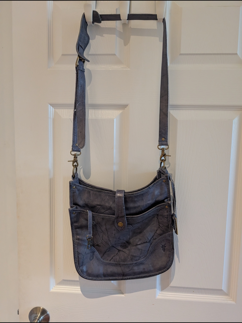 FRYE Campus Distressed Leather Crossbody Bag Slate Grey Blue